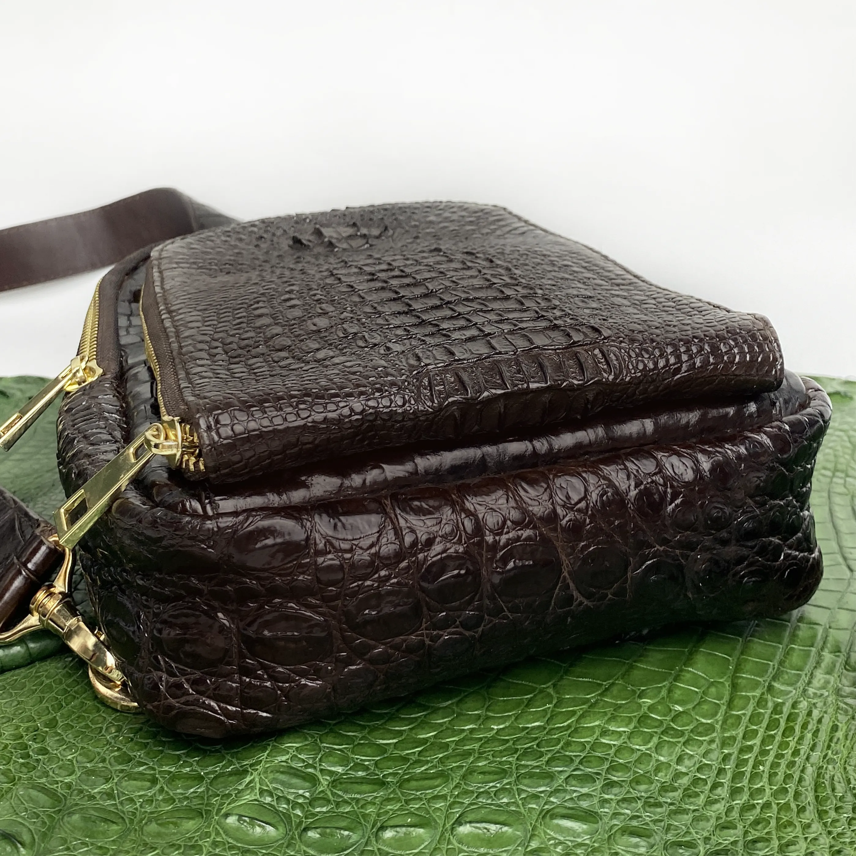 Dark Brown Alligator Crossbody Sling Bag | Handmade Men's Crocodile Shoulder Bag | BACKPACK33