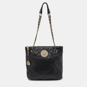 DKNY Black Quilted Leather Zip Shoulder Bag