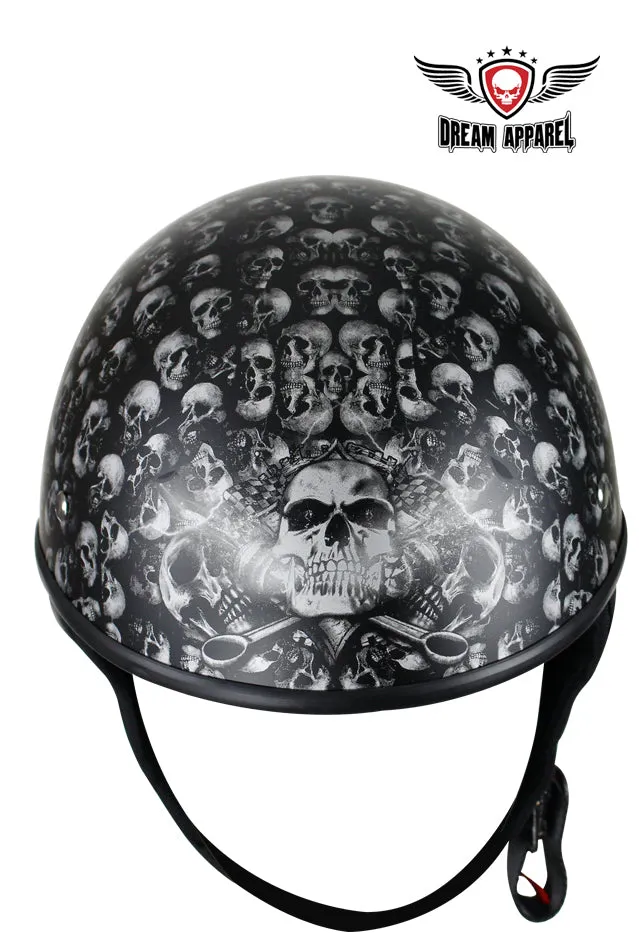 DOT Low Profile Motorcycle Helmet With Skulls Graphic