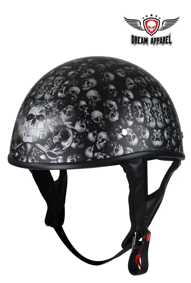 DOT Low Profile Motorcycle Helmet With Skulls Graphic