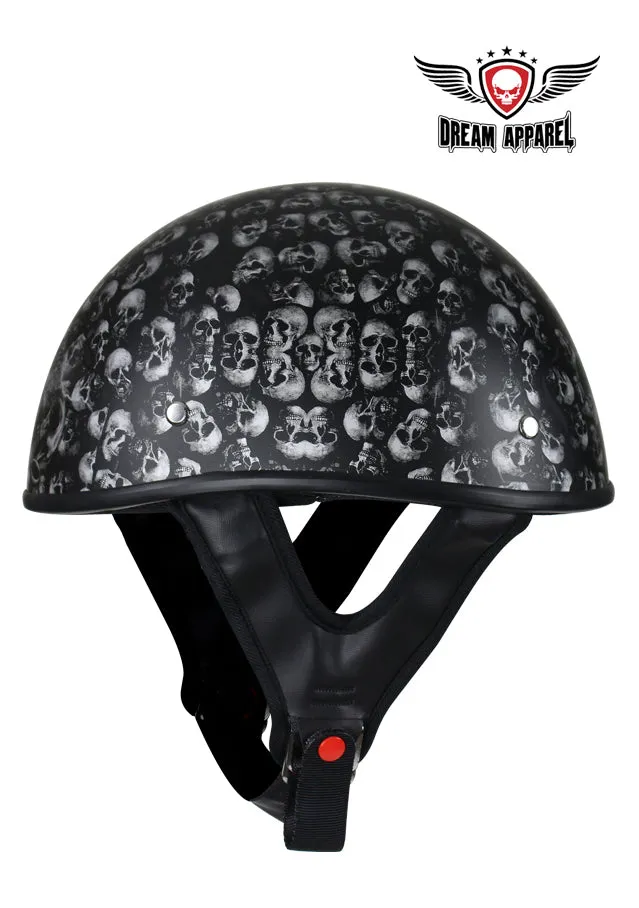 DOT Low Profile Motorcycle Helmet With Skulls Graphic