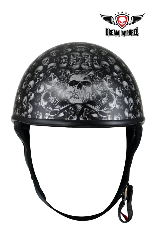 DOT Low Profile Motorcycle Helmet With Skulls Graphic