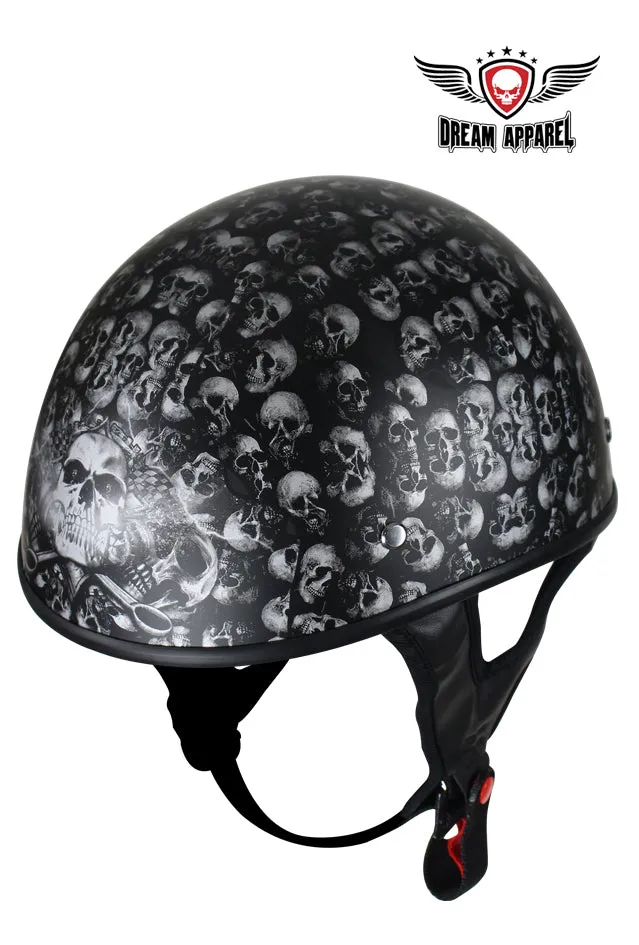 DOT Low Profile Motorcycle Helmet With Skulls Graphic