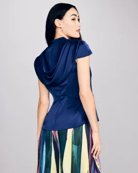 Draped-Back Navy Blouse