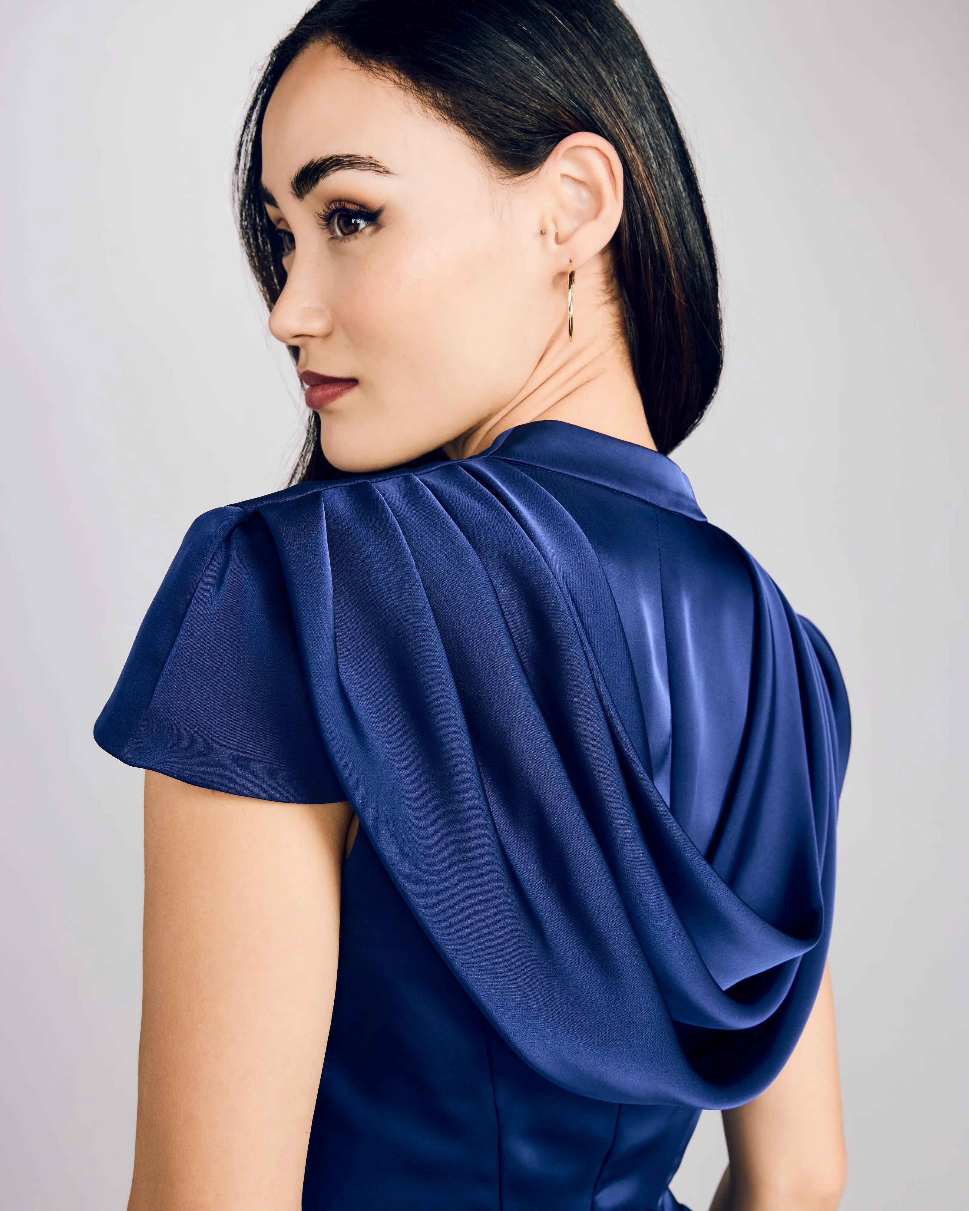 Draped-Back Navy Blouse