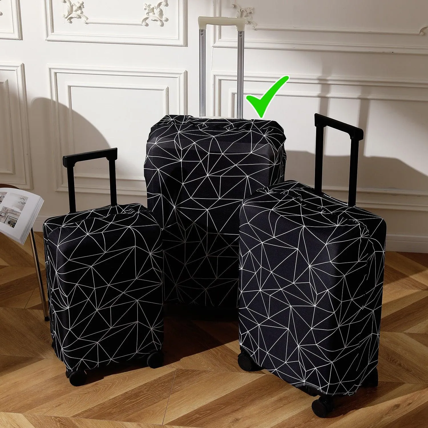 Durable 180 GSM Suitcase Covers S/M/L -Size for Trolley Suitcase, Black Geometric Abstract