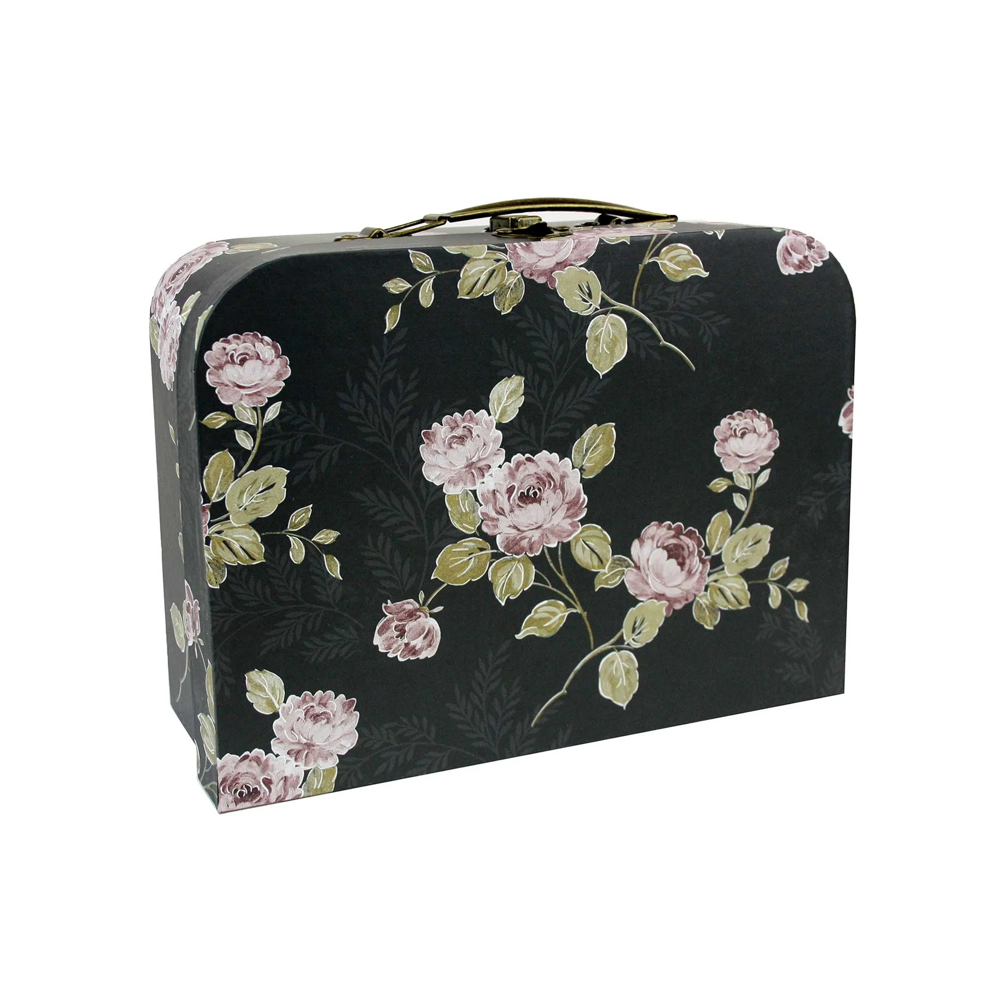 Elegant Black Floral Suitcase Style Gift Boxes - Set of 3