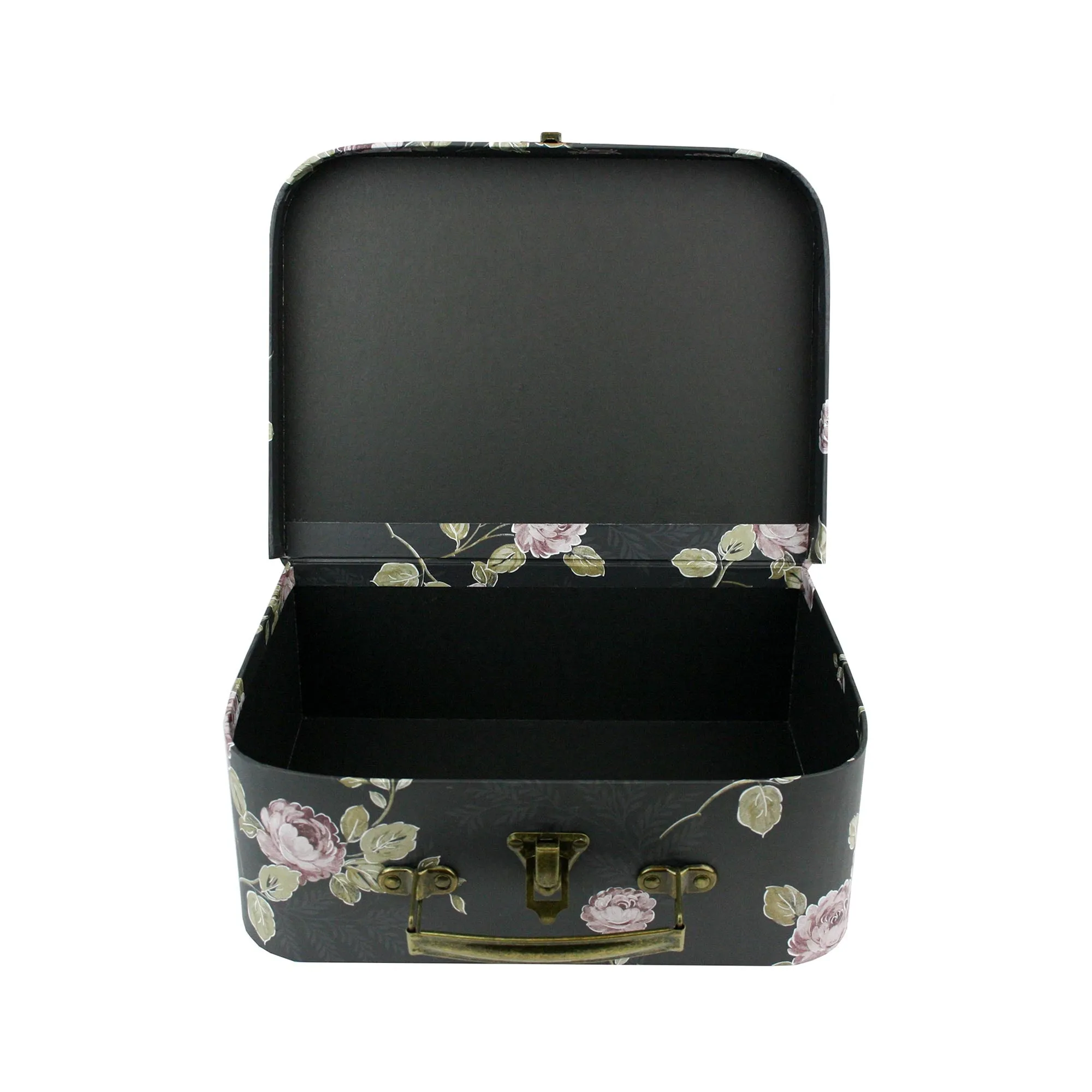 Elegant Black Floral Suitcase Style Gift Boxes - Set of 3