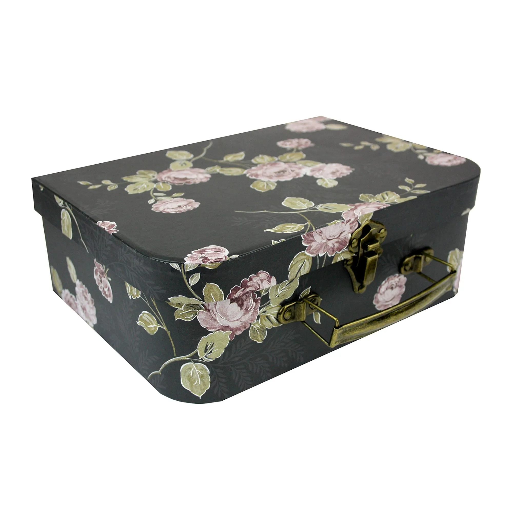 Elegant Black Floral Suitcase Style Gift Boxes - Set of 3