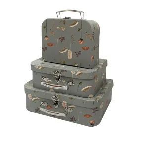 Elegant Grey Leaves & Flower Suitcase Style Gift Boxes - Set of 3