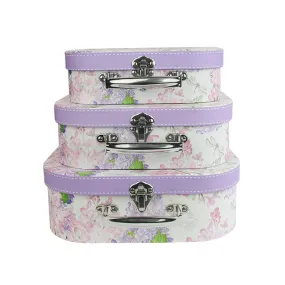 Elegant Lilac Floral Suitcase Style Gift Boxes - Set of 3