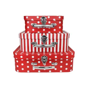 Elegant Red Stripes & Polka Suitcase Style Gift Boxes - Set of 3