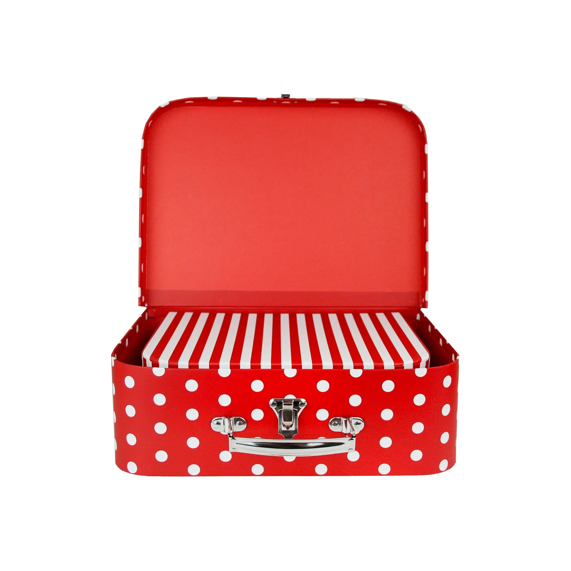 Elegant Red Stripes & Polka Suitcase Style Gift Boxes - Set of 3