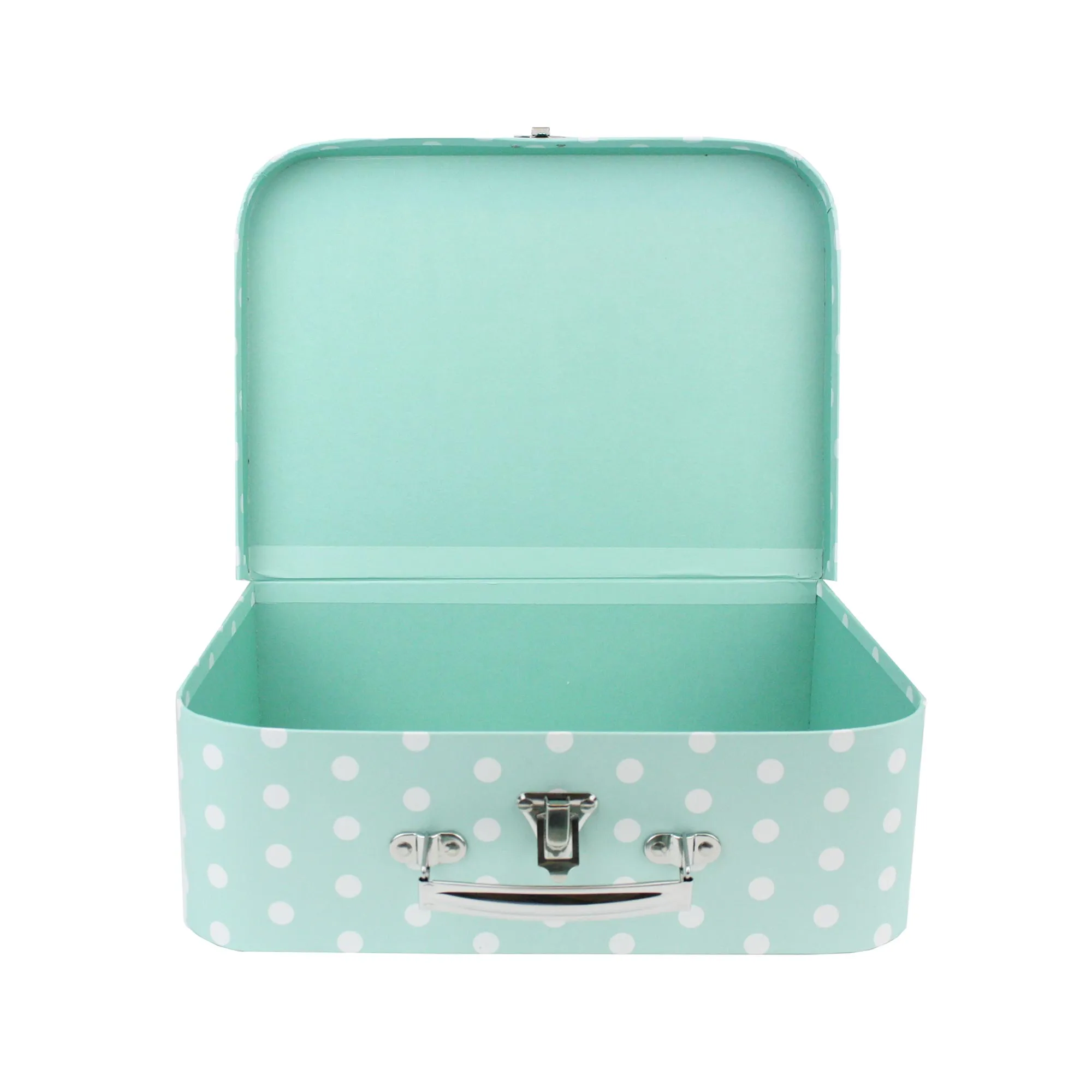 Elegant Sea Green Stripes & Polka Suitcase Style Gift Boxes - Set of 3