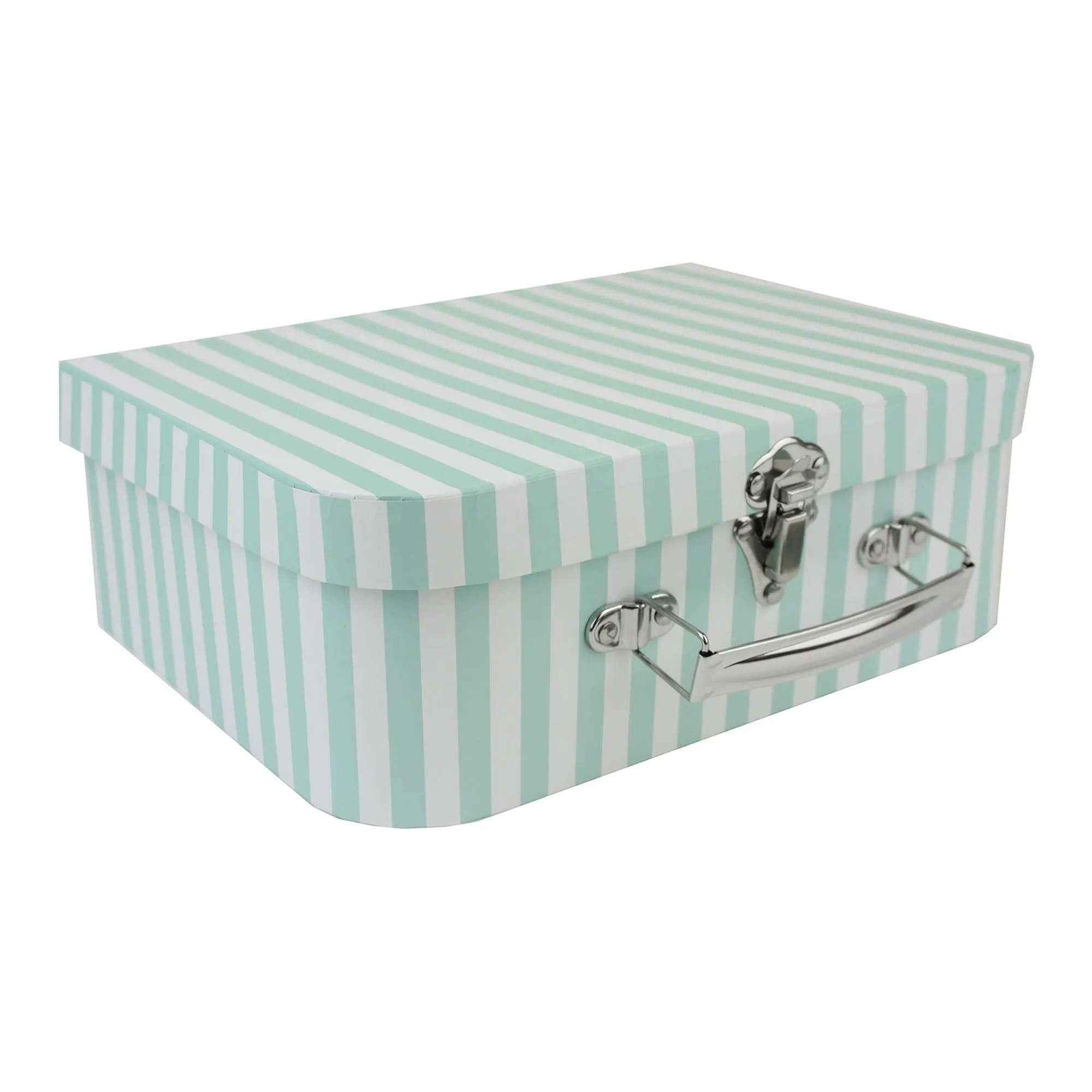 Elegant Sea Green Stripes & Polka Suitcase Style Gift Boxes - Set of 3