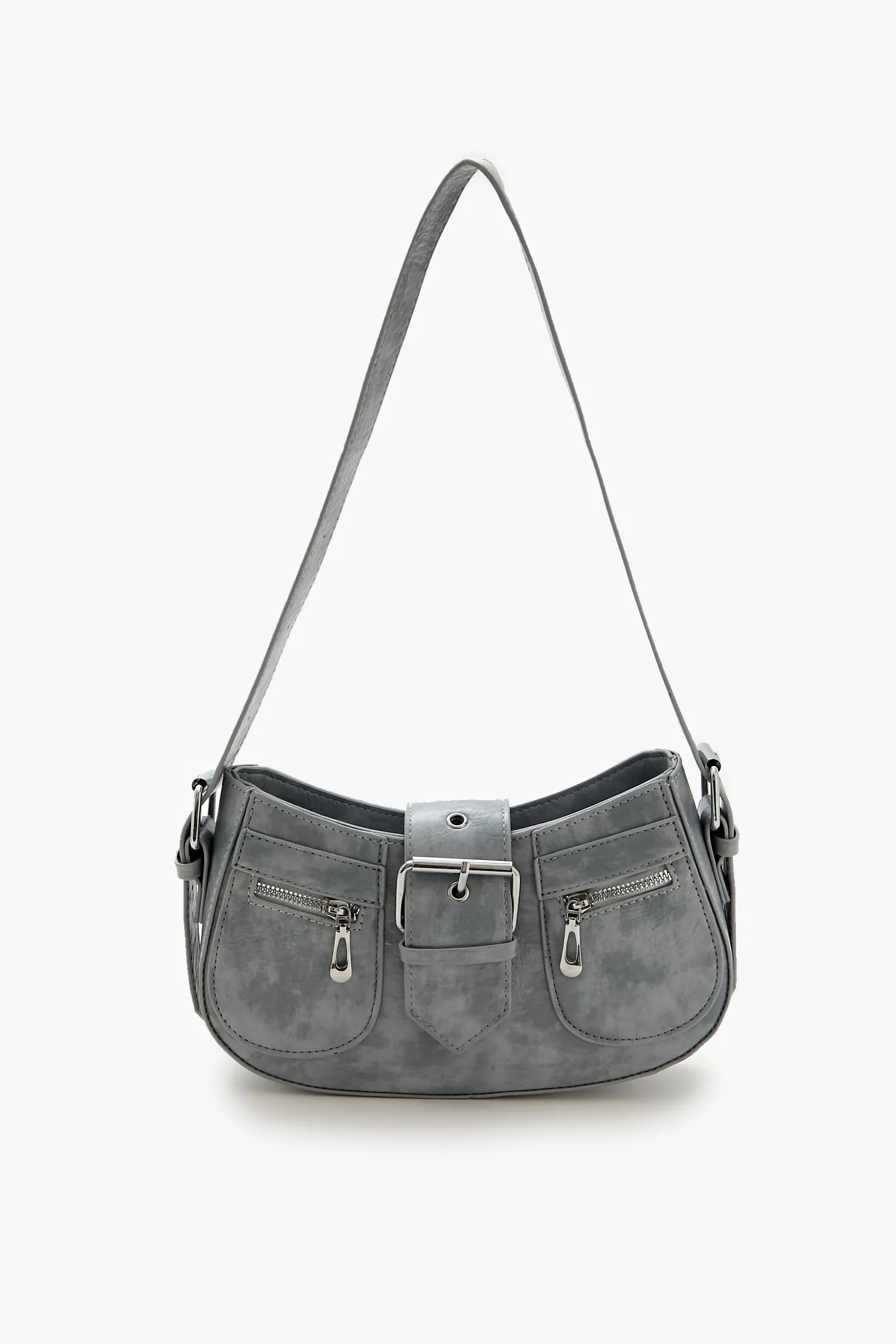 Faux Leather Buckled Shoulder Bag