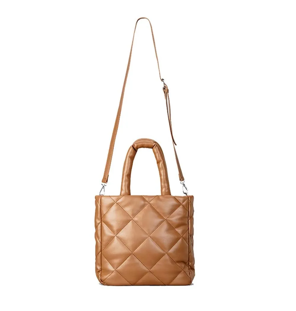 Faux -Leather Quilted Tote Bag