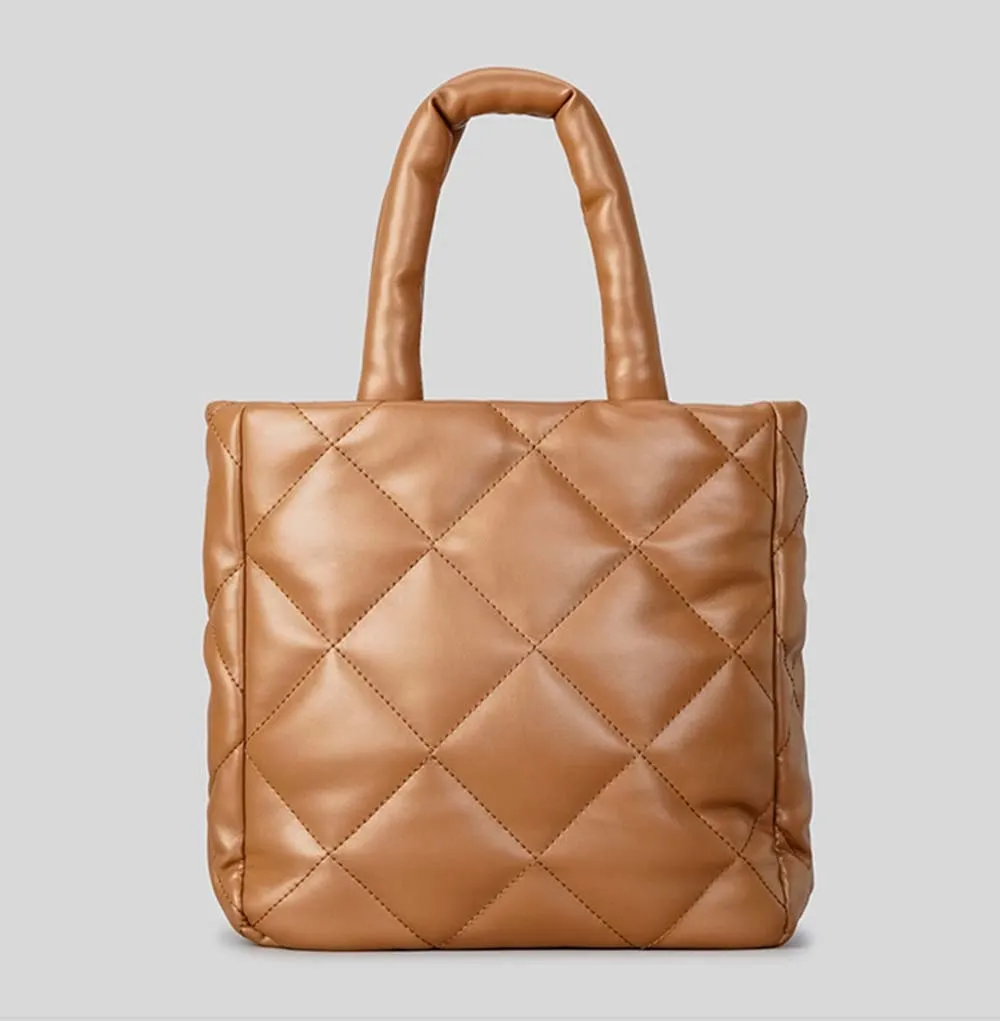 Faux -Leather Quilted Tote Bag