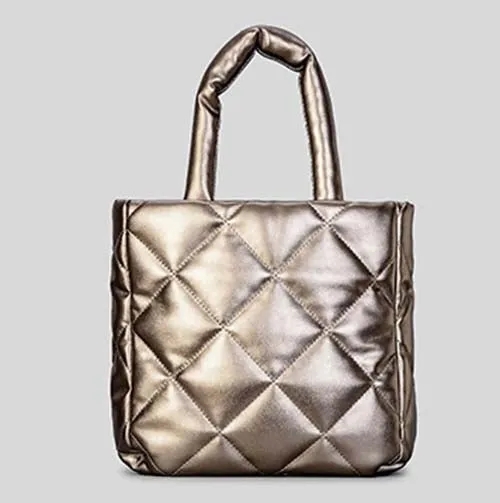 Faux -Leather Quilted Tote Bag