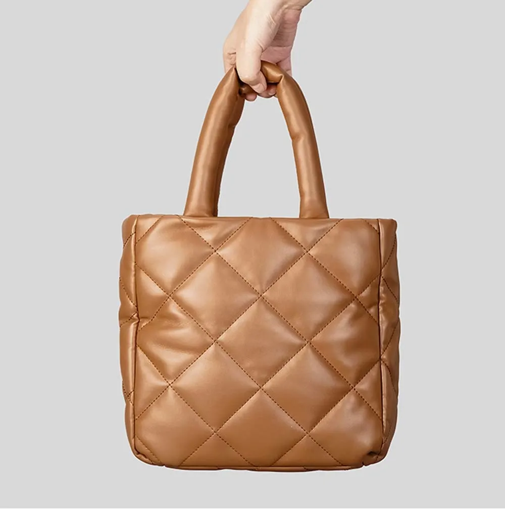 Faux -Leather Quilted Tote Bag