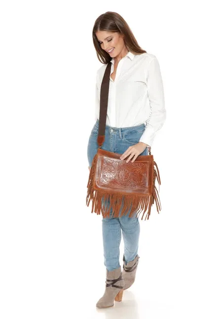 Floral Fringe Tooled Leather Bag