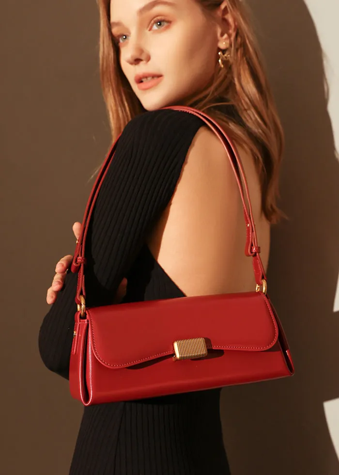 Genuine Leather Baguette Shoulder Bag