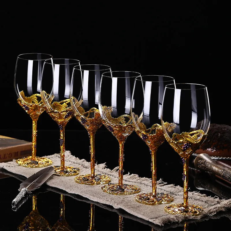 Golden Vine Crystal Wine Glasses with Decanter Suitcase Set