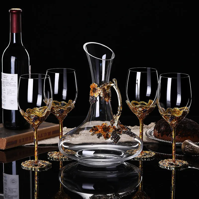 Golden Vine Crystal Wine Glasses with Decanter Suitcase Set