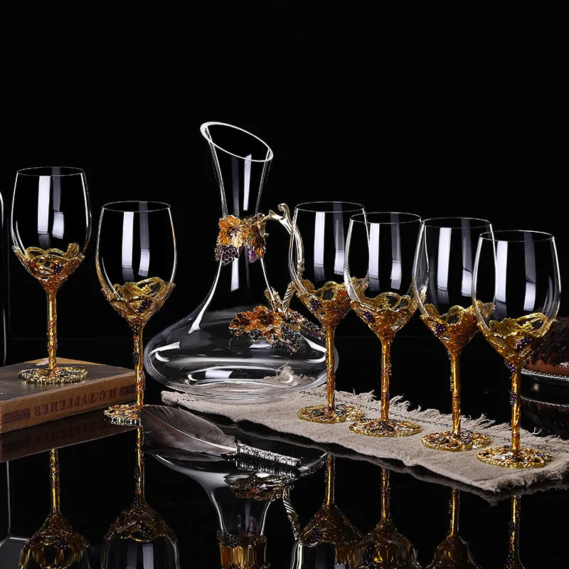 Golden Vine Crystal Wine Glasses with Decanter Suitcase Set