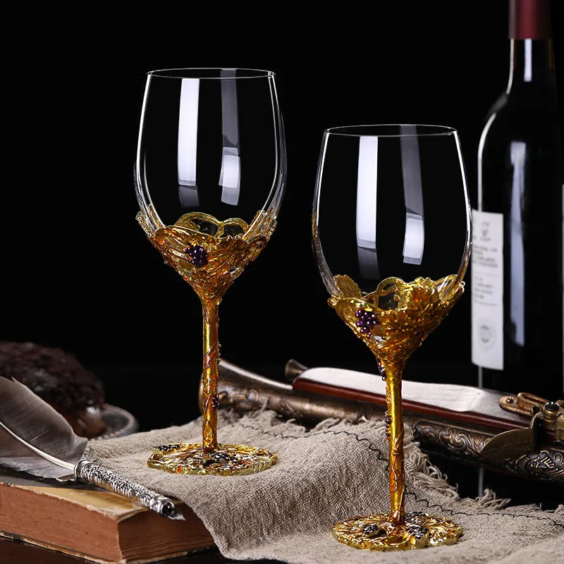 Golden Vine Crystal Wine Glasses with Decanter Suitcase Set