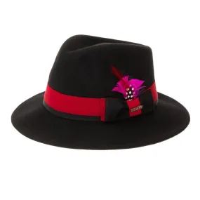 Grayson Fedora Crushable 100 % Australian Wool Traveler Two Tone Black and Red Bottom Hat