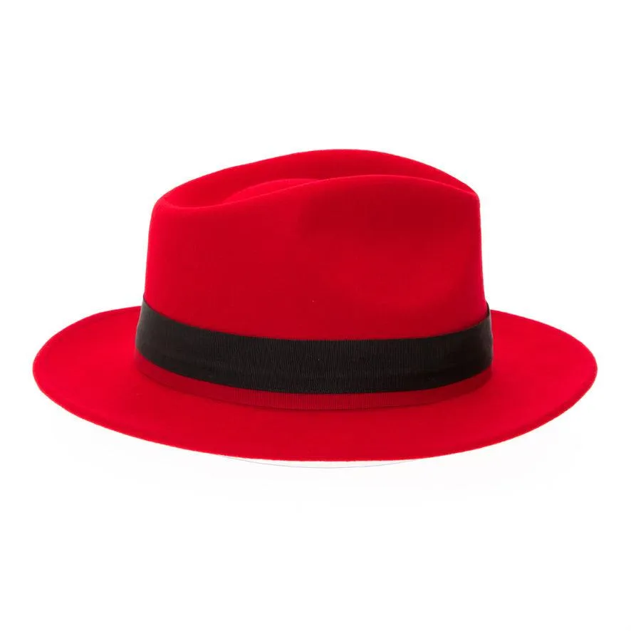 Grayson Fedora Crushable 100 % Australian Wool Traveler Two Tone Red And Black Bottom Hat