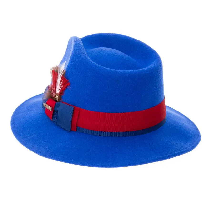 Grayson Fedora Crushable 100 % Australian Wool Traveler Two Tone Royal Blue And Red Bottom Hat