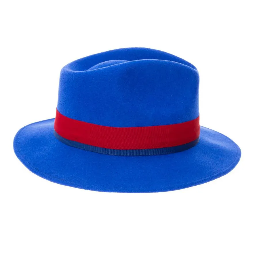 Grayson Fedora Crushable 100 % Australian Wool Traveler Two Tone Royal Blue And Red Bottom Hat