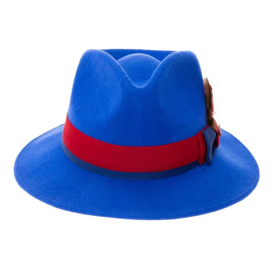 Grayson Fedora Crushable 100 % Australian Wool Traveler Two Tone Royal Blue And Red Bottom Hat