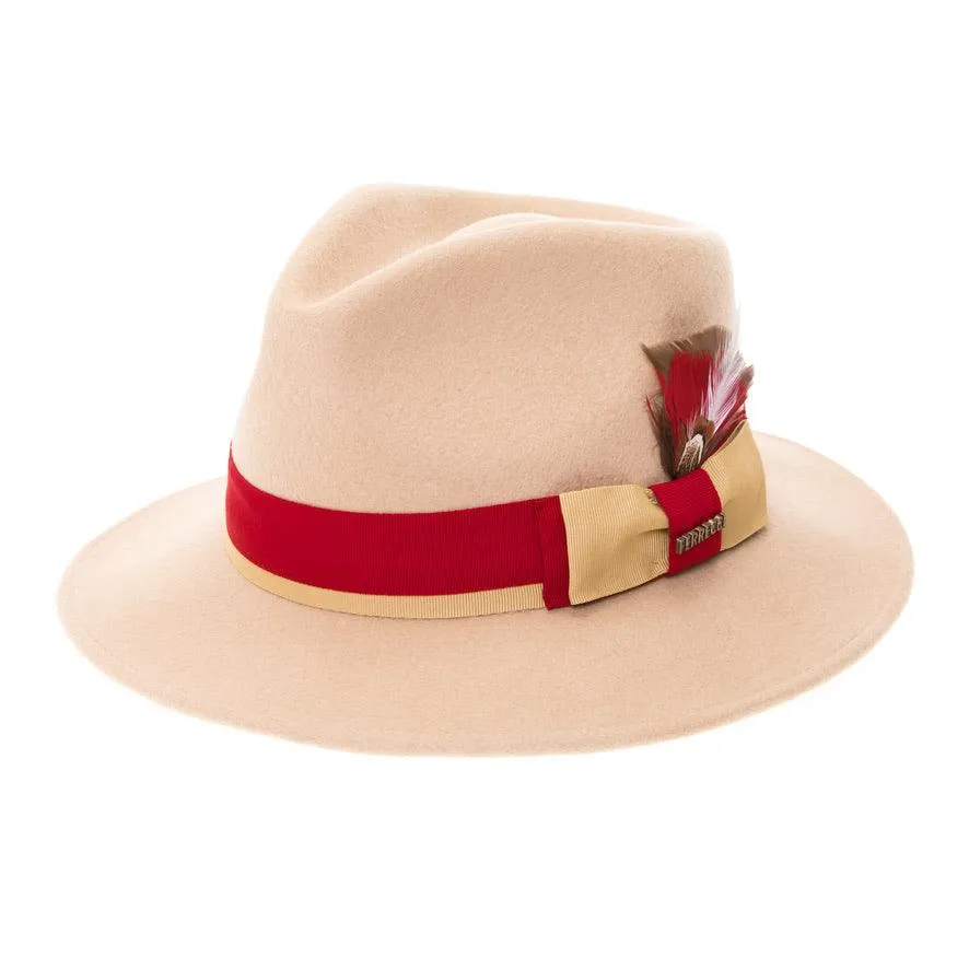 Grayson Fedora Crushable 100 % Australian Wool Traveler Two Tone Tan And Red Bottom Hat