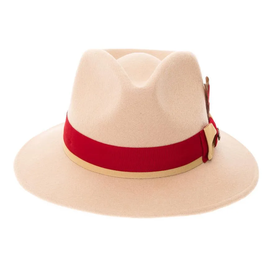 Grayson Fedora Crushable 100 % Australian Wool Traveler Two Tone Tan And Red Bottom Hat