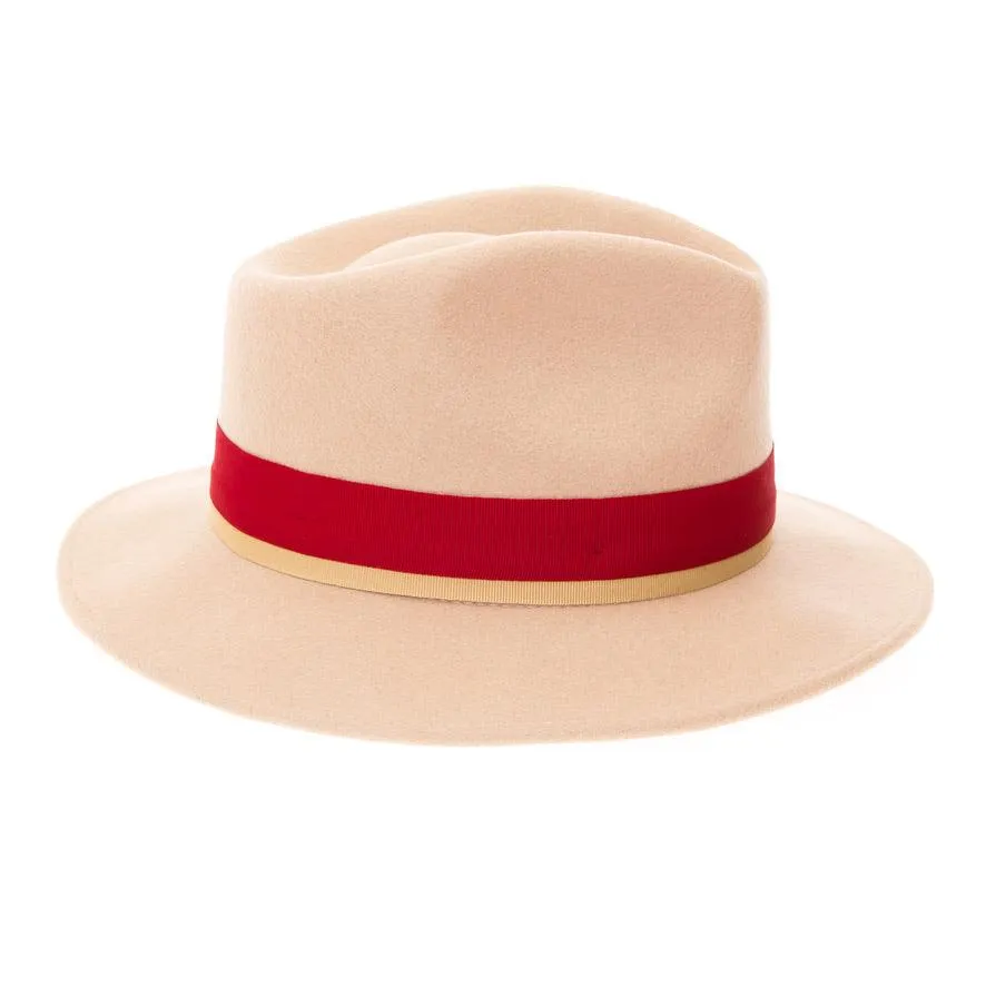 Grayson Fedora Crushable 100 % Australian Wool Traveler Two Tone Tan And Red Bottom Hat