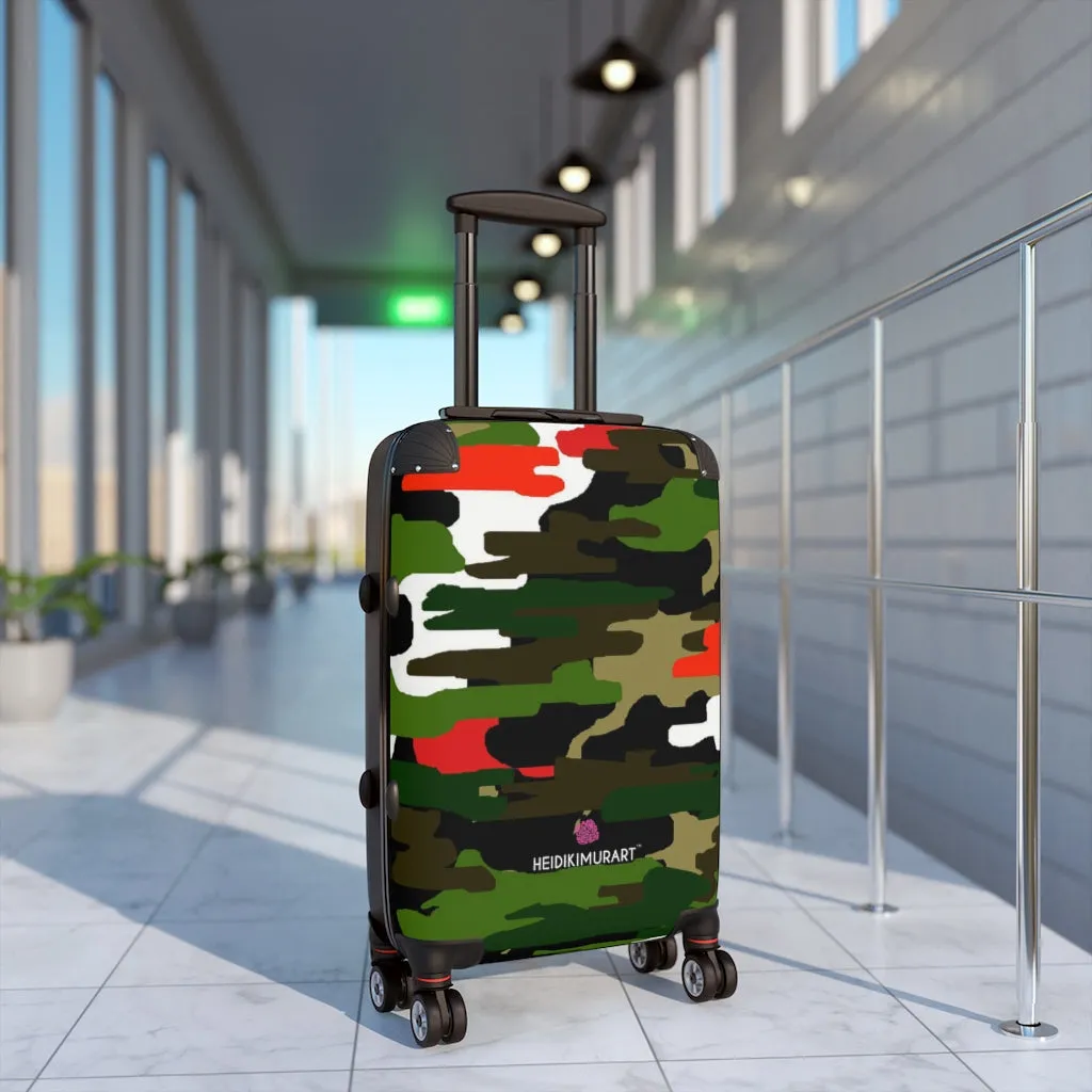 Green Red Camo Cabin Suitcase, Carry On Luggage With 2 Inner Pockets & Built in TSA-approved Lock With 360° Swivel