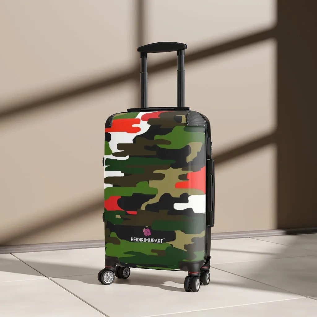 Green Red Camo Cabin Suitcase, Carry On Luggage With 2 Inner Pockets & Built in TSA-approved Lock With 360° Swivel