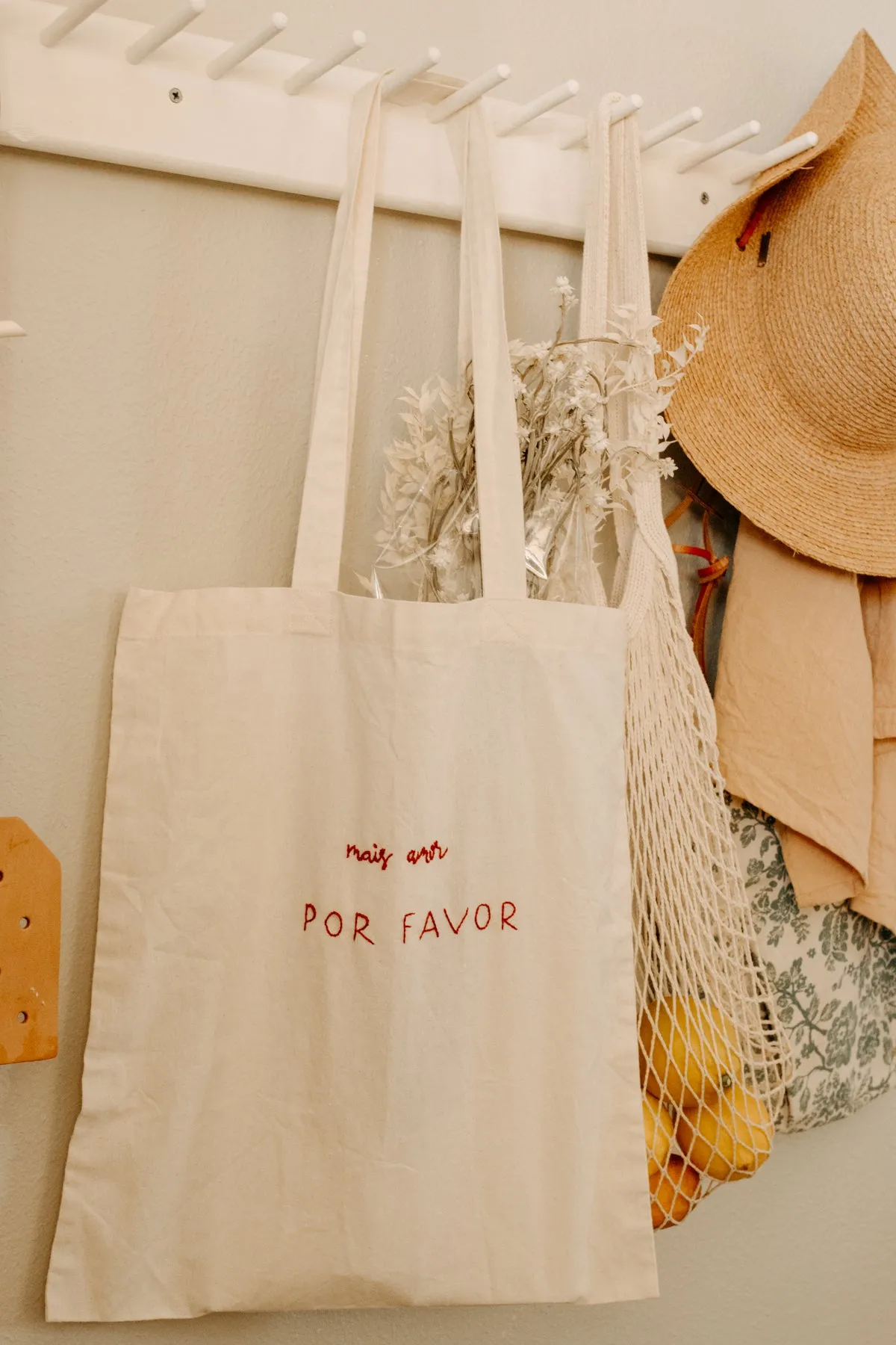 Hand embroidered, plant dyed tote bag