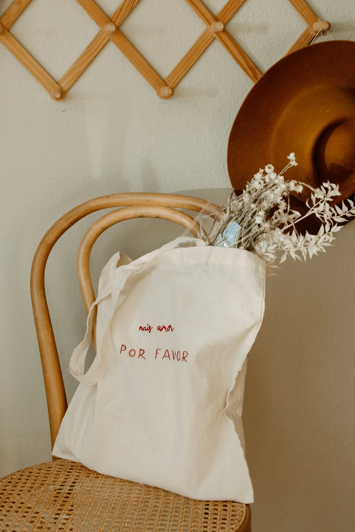 Hand embroidered, plant dyed tote bag