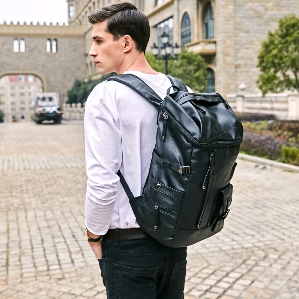 High Capacity Multi Pocket Leather Backpack