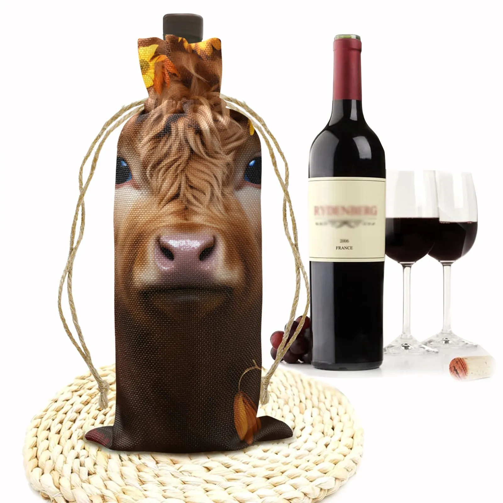 Highland Cow awd48 Linen Wine Bottle Bag