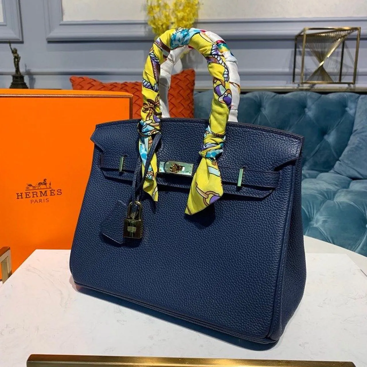 HM Birkin Dark Blue Semi Handstitched With Gold Toned Hardware For Women 30cm/11.8in