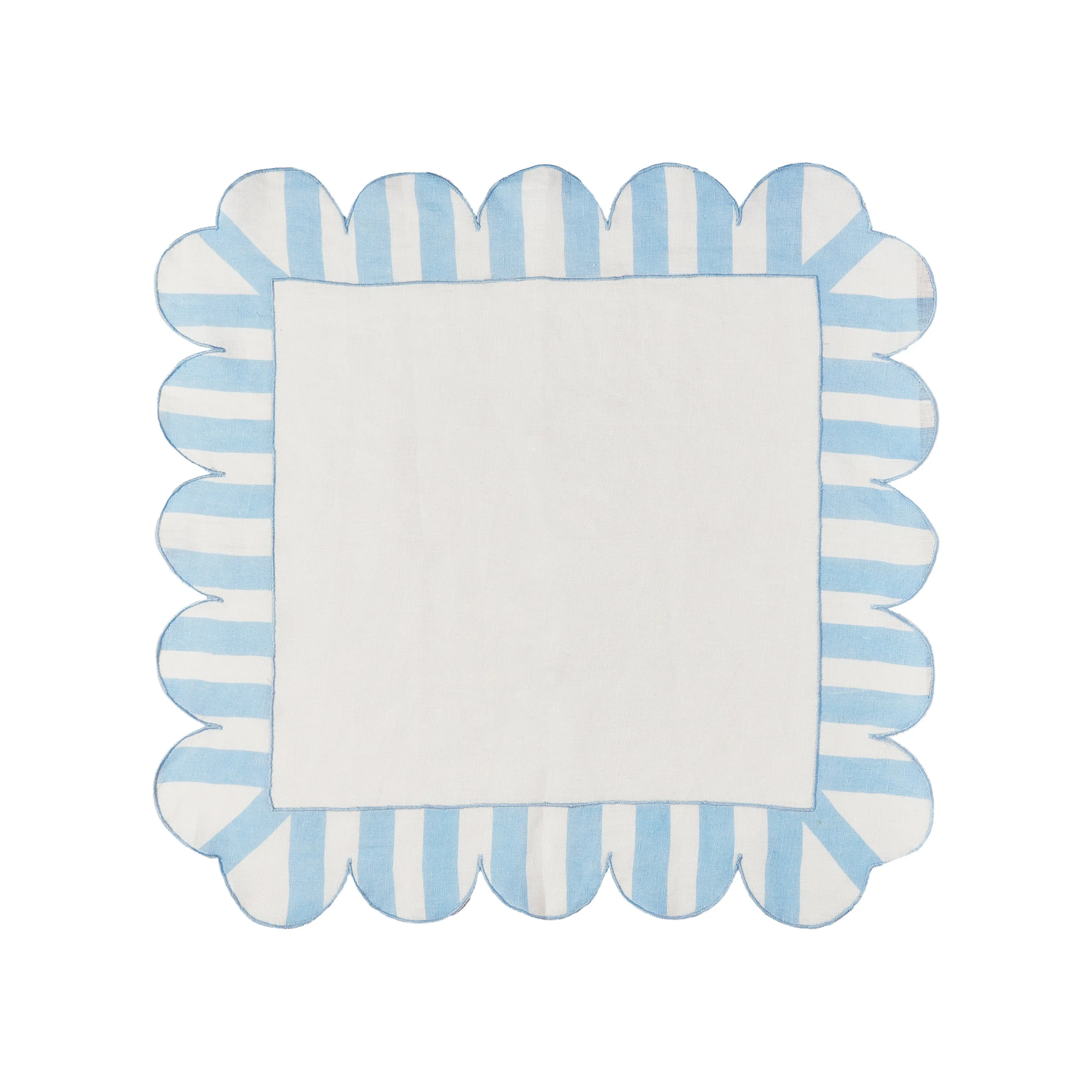 Jardin Embroidered Linen Scalloped Stripe Napkin (Set of 4)