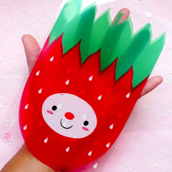 Kawaii Strawberry Gift Bags (20 pcs) Plastic Gift Wrapping Bags Product Packaging Cookie Bags (11.9cm x 19cm) GB075