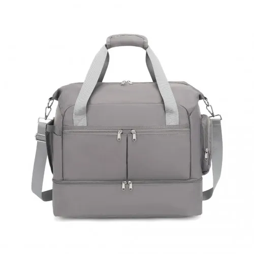 Kono Waterproof Multi-Pocket Travel Duffel Bag Set - Grey with Shoe Compartment