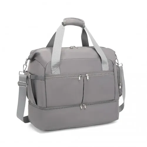 Kono Waterproof Multi-Pocket Travel Duffel Bag Set - Grey with Shoe Compartment