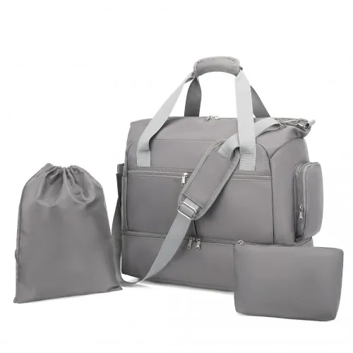 Kono Waterproof Multi-Pocket Travel Duffel Bag Set - Grey with Shoe Compartment